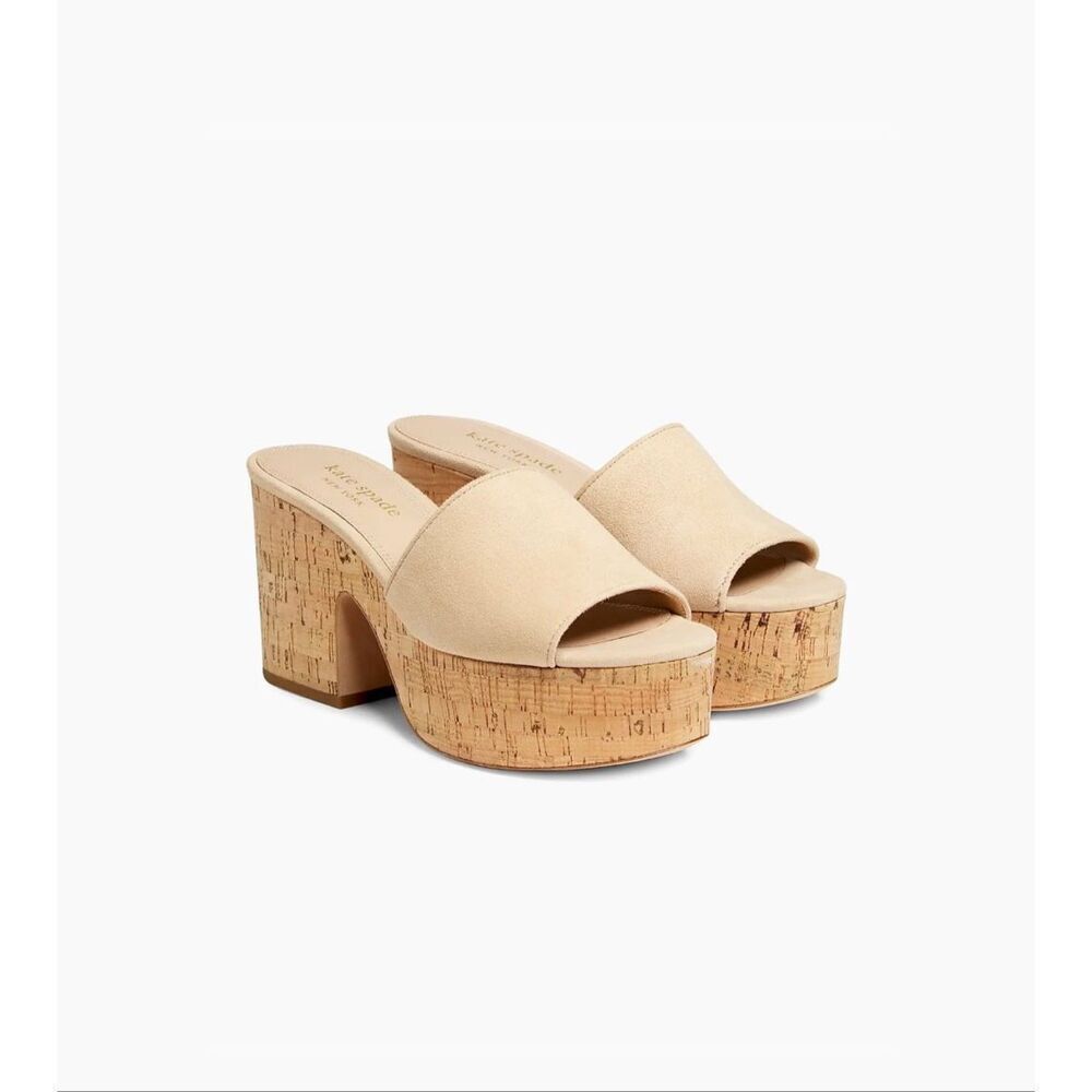 Kate Spade‎ Ibiza Suede Cork Heels Sandals Beach Sand size 7.5